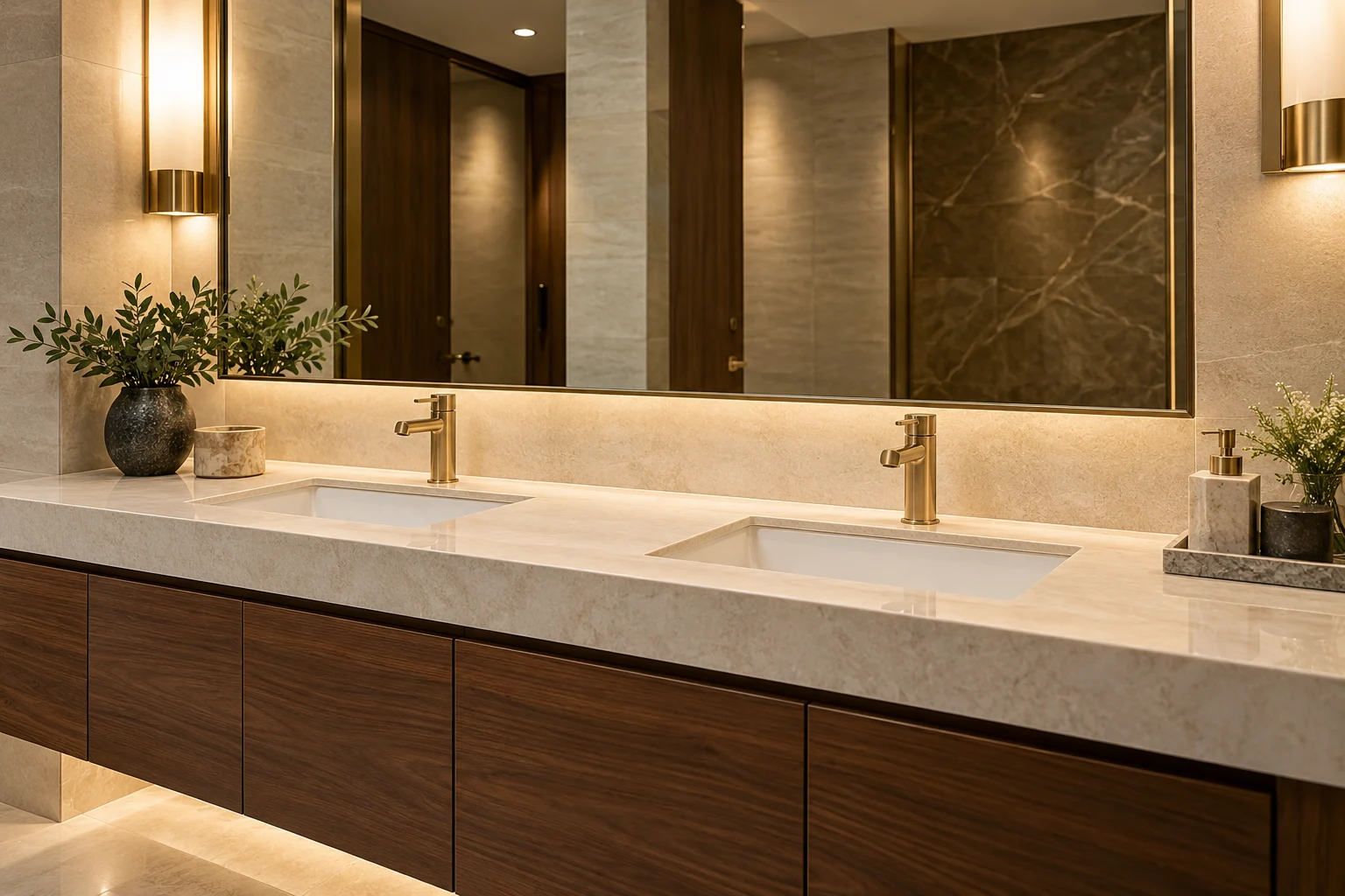 Generated commercial design illustration with brushed gold plumbing fixtures